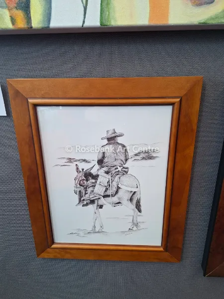 Man and Children on Donkey by Sue Heathwaite