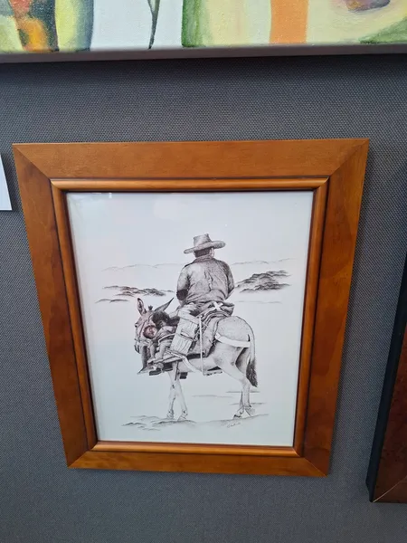 Man and Children on Donkey by Sue Heathwaite